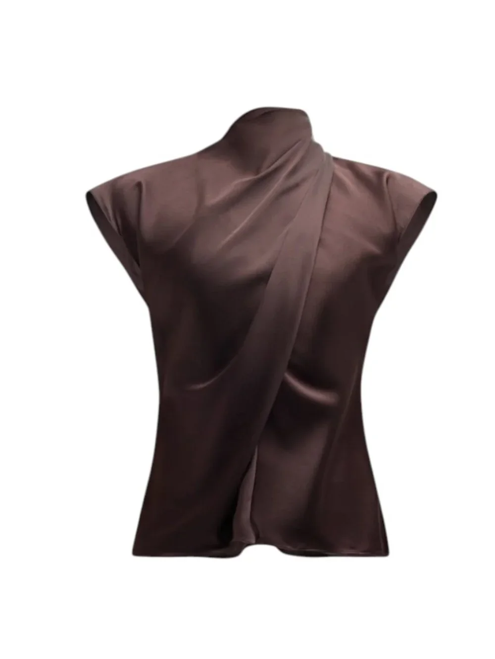 Veronica Beard Leilany Draped Top Shirt Blouse Womens 0 Brown Chocolate Silk - Picture 12 of 13